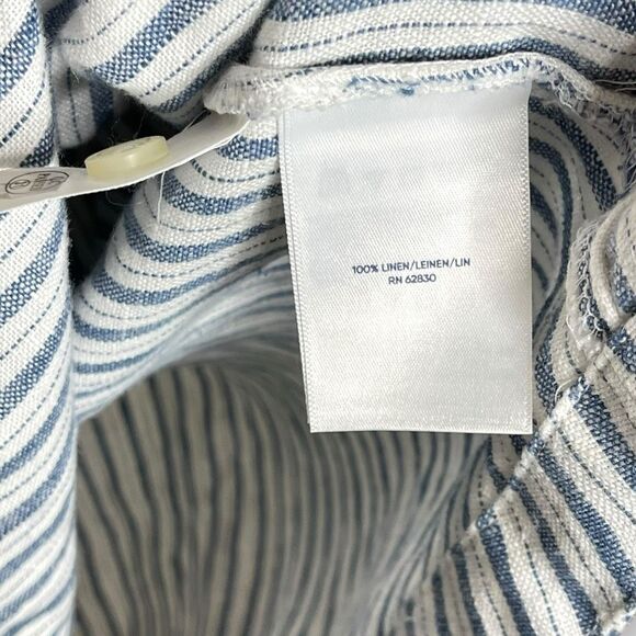 Lands’ End Shirt Dress Blue White Stripe Button Up Collared 100% Linen Womens 1X - Picture 8 of 10